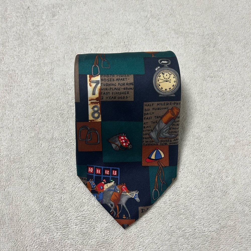 Allyn Silk Multicolor Equestrian Print Tie - Picture 3 of 4